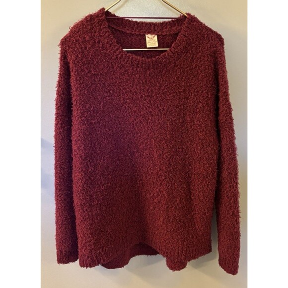 Faded Glory Sweaters - Faded Glory Fuzzy Textured Knit Sweater Burgundy Size Large